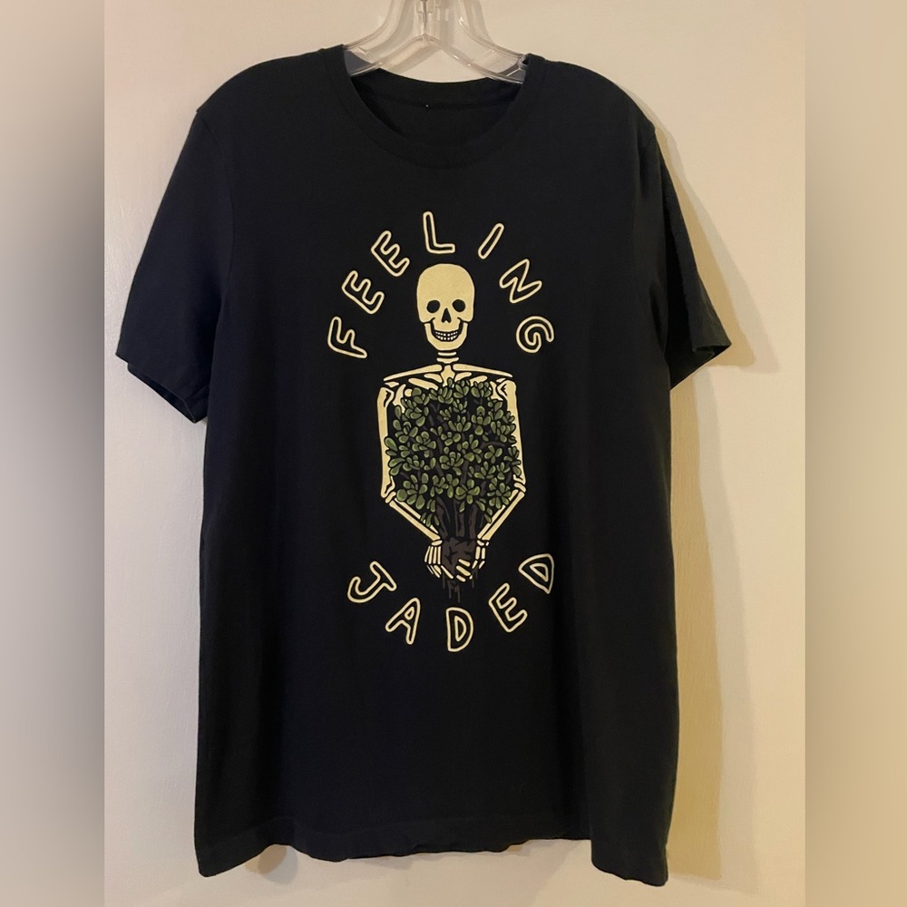 Feeling Jaded Black Graphic Tee with Skeleton Plant Design